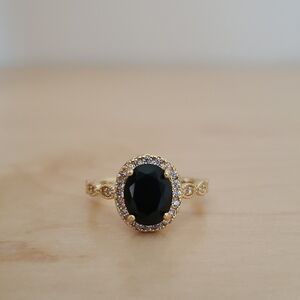 Elegant Black Stone Halo Ring